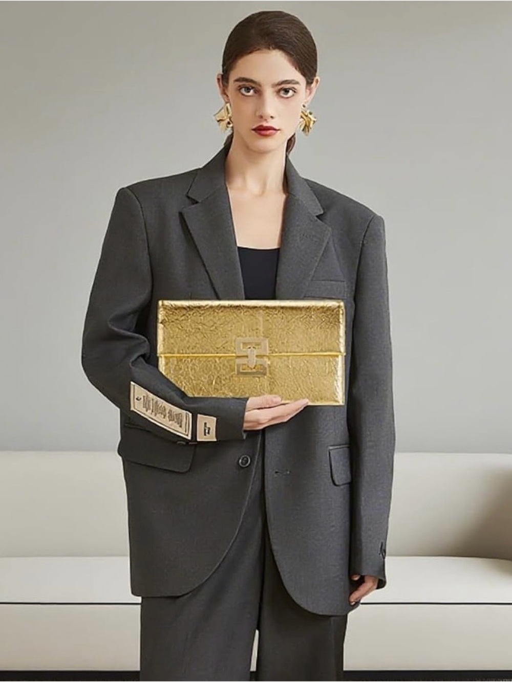 Huralona Wrinkled Gold Metallic Clutch Purse Crossbody Evening Bag 3 Pocket - Picture 4 of 16